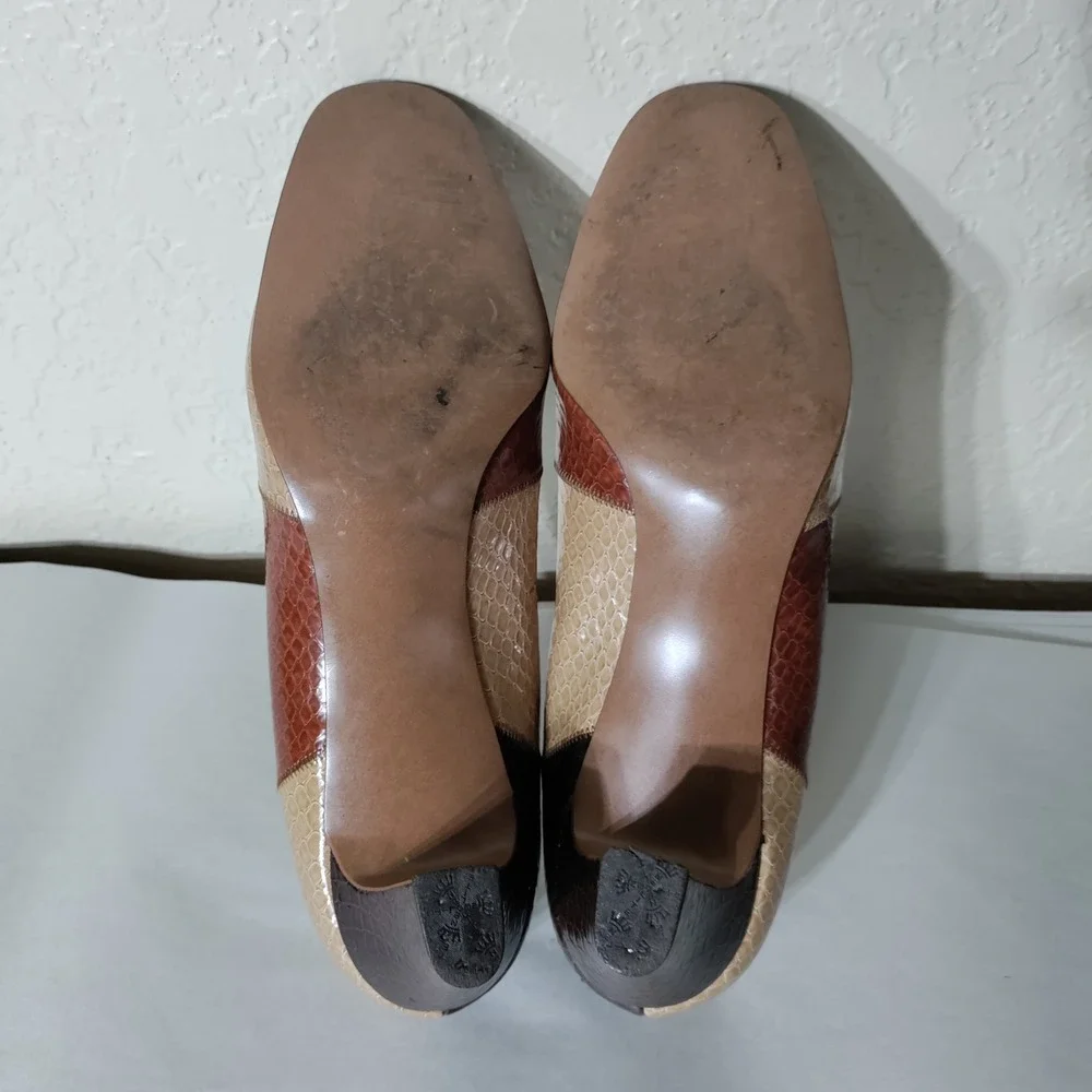 Naturalizer Vintage Patchwork Snakeskin Pumps Brown Tan Cognac Heels 8.5 B/AA